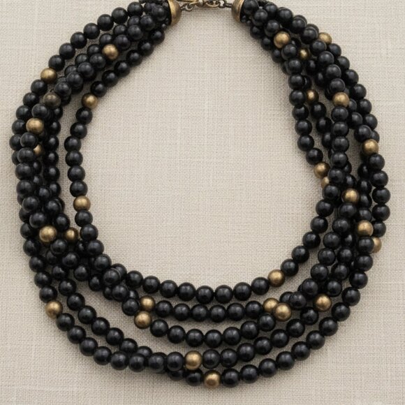 Stunning LRL Black, Gunmetal & Gold Bead Layered Statement Necklace - Picture 1 of 7